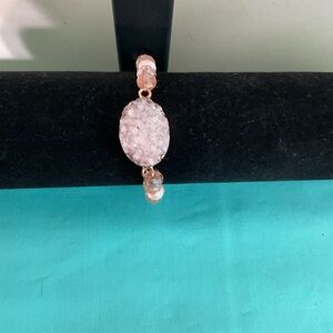 Cream and Beige Beaded Bracelet w/White Druzzy